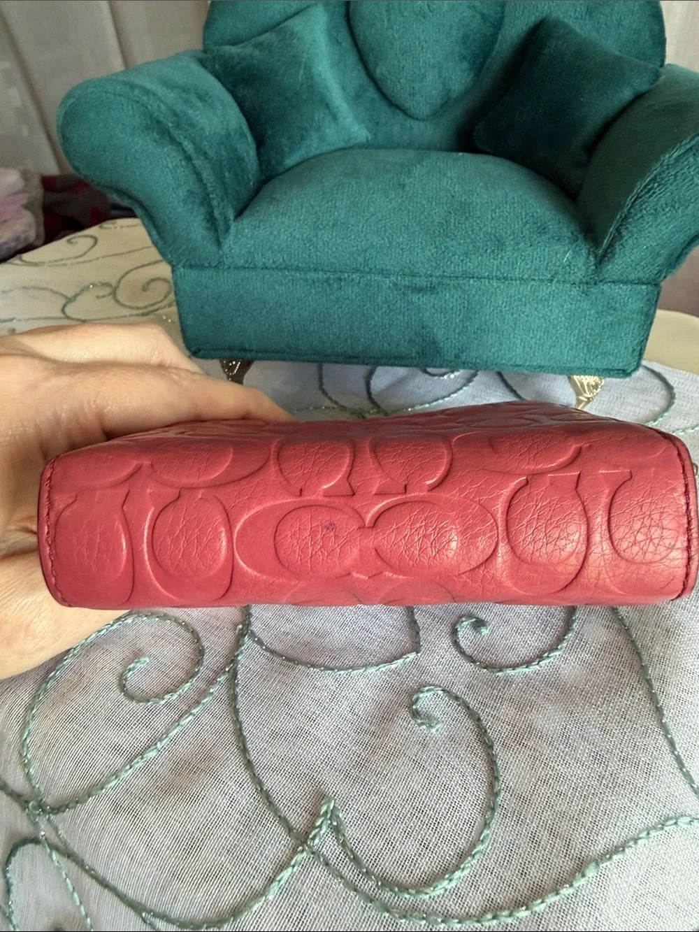 Coach Coral Pink Embossed Signature Leather Wallet